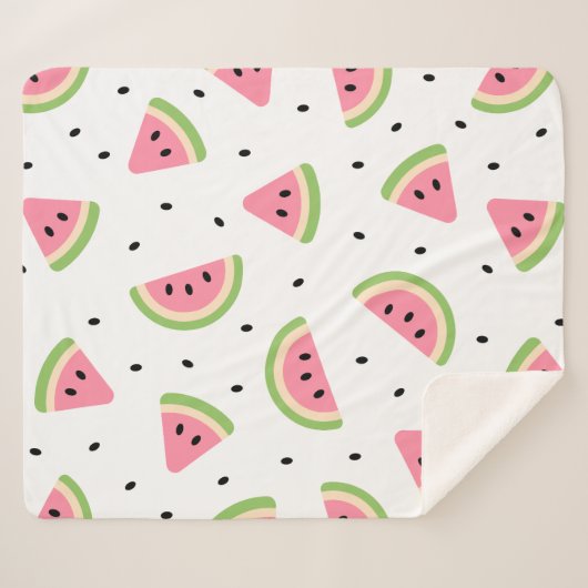 Couverture Sherpa Pastèque rose, Graines de pastèque, Motif d'été (Devant (Horizontal))
