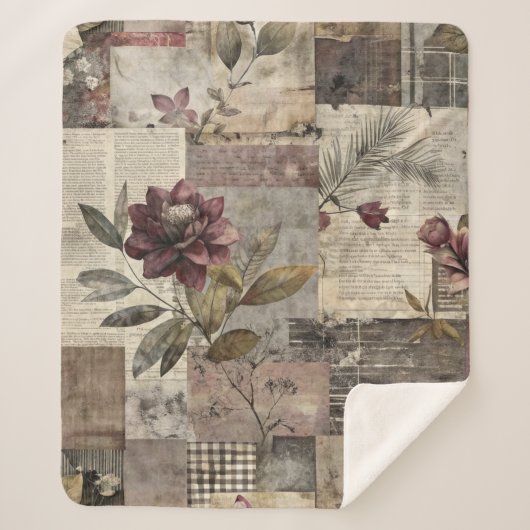 Couverture Sherpa Patchwork Botanique Rustique Vintage (1) (Devant)