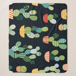 Couverture Sherpa Patchwork Cactus Plantes Motif sans couture
