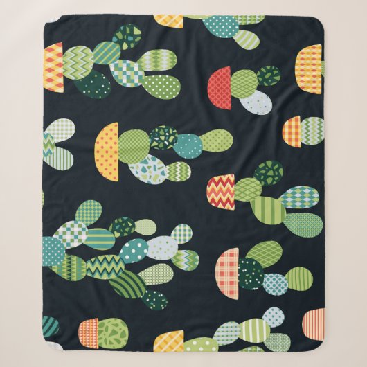 Couverture Sherpa Patchwork Cactus Plantes Motif sans couture (Devant)