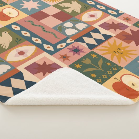 Couverture Sherpa Patchwork céleste bohémien avec symboles mystiques (3/4)