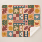 Couverture Sherpa Patchwork céleste bohémien avec symboles mystiques (Devant (Horizontal))