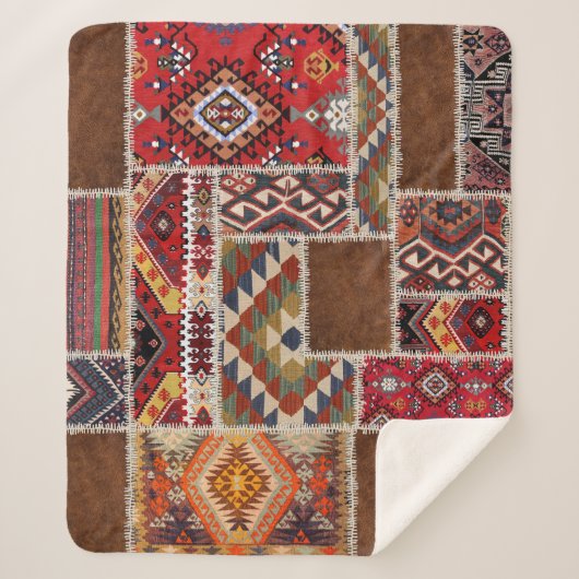 Couverture Sherpa Patchwork de tapis traditionnel : Décor de tapis d (Devant)