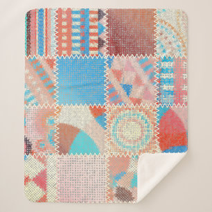 Couverture Sherpa Patchwork de toile brute : Motif Vintage texturé