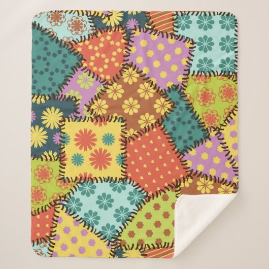 Couverture Sherpa Patchwork Eclectique : Mélange Motif Diverse (Devant)