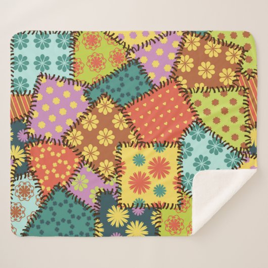 Couverture Sherpa Patchwork Eclectique : Mélange Motif Diverse (Devant (Horizontal))