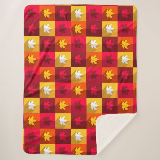 Couverture Sherpa Patchwork Feuilles d'érable d'automne (Devant)
