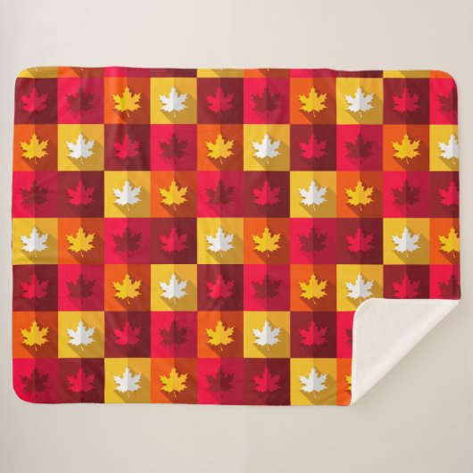Couverture Sherpa Patchwork Feuilles d'érable d'automne (Devant (Horizontal))