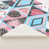Couverture Sherpa Patchwork flamingo tropical, motif de palmier. (3/4)