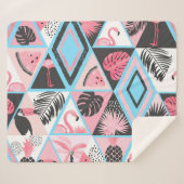 Couverture Sherpa Patchwork flamingo tropical, motif de palmier. (Devant (Horizontal))