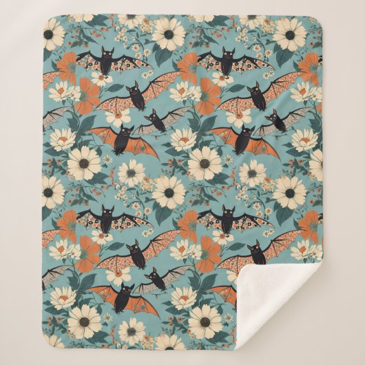 Couverture Sherpa Patchwork floral Chauve-Halloween & Fleurs (Devant)
