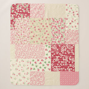 Couverture Sherpa Patchwork Floral : Ornements dessinés à la main.