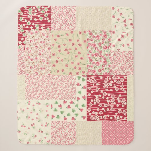 Couverture Sherpa Patchwork Floral : Ornements dessinés à la main. (Devant)