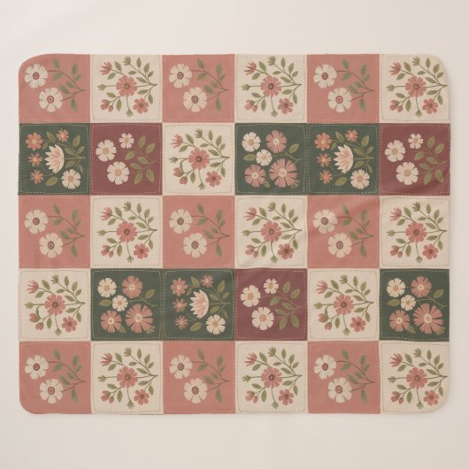 Couverture Sherpa Patchwork floral rustique sans couture (Devant (Horizontal))