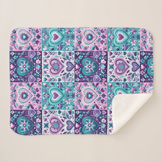 Couverture Sherpa Patchwork Heart Quilt (Devant (Horizontal))