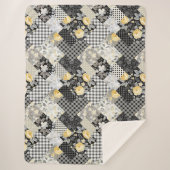 Couverture Sherpa Patchwork Motif avec rayures et roses jaunes (Devant)