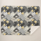 Couverture Sherpa Patchwork Motif avec rayures et roses jaunes (Devant (Horizontal))