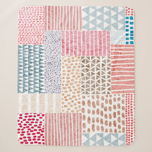 Couverture Sherpa Patchwork Style mignon Motif Doodé (Devant)