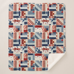 Couverture Sherpa Patriotique Quilt Look Sherpa Fleece Blanche