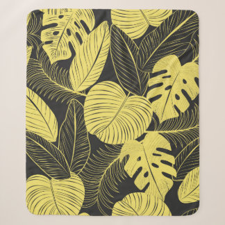 Couverture Sherpa Patte Tropicale Noir Jaune Deux Tons