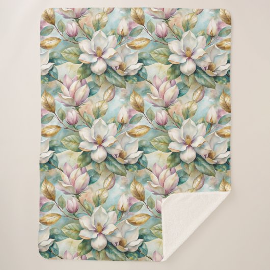 Couverture Sherpa Pattern Elegant Magnolia Flowers (Devant)
