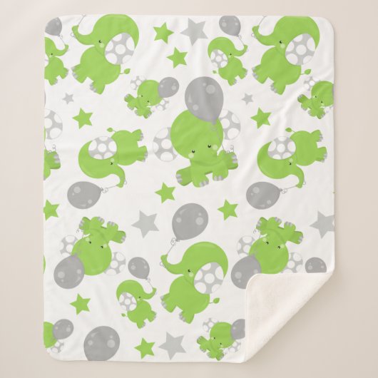 Couverture Sherpa Pattern of Green Elephants, Cute Elephants, stars (Devant)