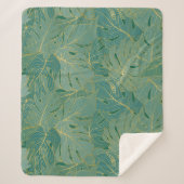 Couverture Sherpa Paume vert et or feuille motif (Devant)