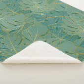 Couverture Sherpa Paume vert et or feuille motif (3/4)
