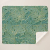 Couverture Sherpa Paume vert et or feuille motif (Devant (Horizontal))