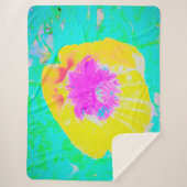 Couverture Sherpa Pavot jaune avec centre rose chaud sur Turquoise (Devant)
