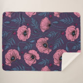 Couverture Sherpa Pavot rose sur violet foncé (Devant (Horizontal))