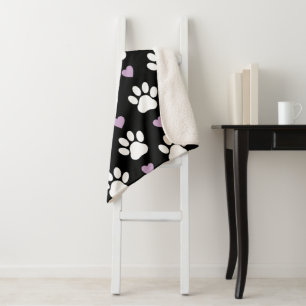 Couverture Sherpa Paw Motif, Chien Paws, White Paws, Lilac Hearts