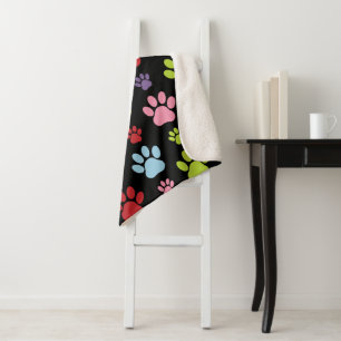 Couverture Sherpa Paws Colorés, Motif Paw, Empreintes de pattes, Paw