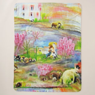 Couverture Sherpa Paysage aquarelle