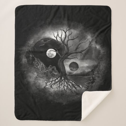 Couverture Sherpa Paysage de Yin Yang Tree noir et blanc (Devant)