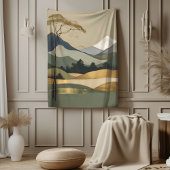 Couverture Sherpa Paysage Japandi Gold & Green Mountain