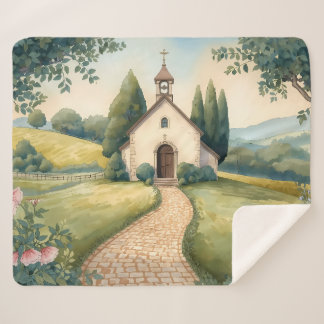 Couverture Sherpa Paysage Pastel du Chemin de la Chapelle Cottagecor