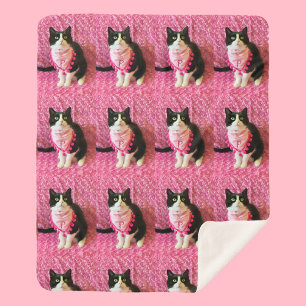 Couverture Sherpa Peaches Tuxedo Chat moyen Sherpa Blanket