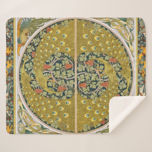 Couverture Sherpa Peacock Art Nouveau Style rond design complexe (Devant (Horizontal))