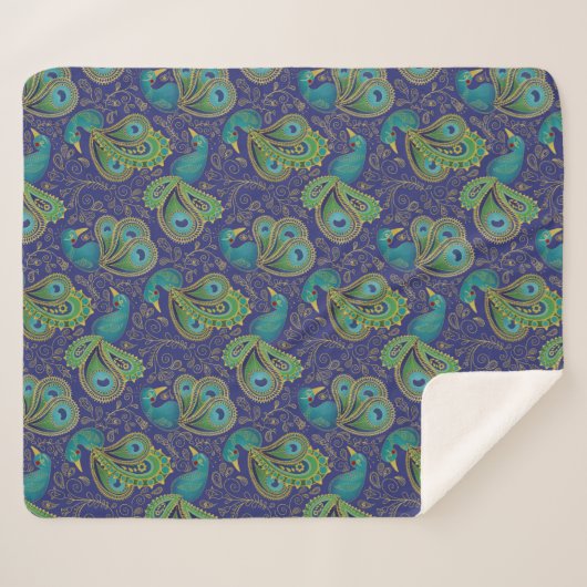 Couverture Sherpa Peacock Paisley Pattern Blue (Devant (Horizontal))