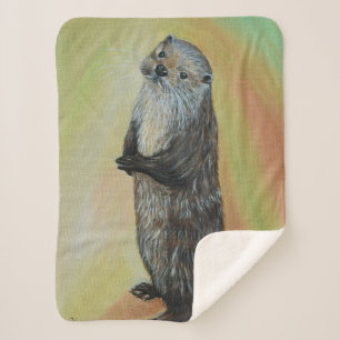 Couverture Sherpa Peinture à la loutre de la rivière debout