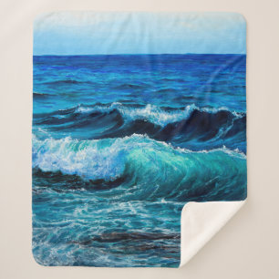 Couverture Sherpa Peinture à l'huile montrant des vagues dans l'océa