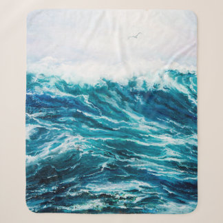 Couverture Sherpa peinture à l'huile montrant les vagues de l'océan