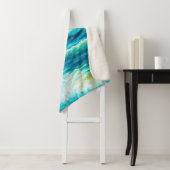 Couverture Sherpa  peinture à l'huile montrant les vagues de l'océan (En situation)