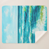 Couverture Sherpa  peinture à l'huile montrant les vagues de l'océan (Devant (Horizontal))
