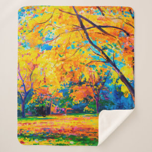 Couverture Sherpa peinture à l'huile sur toile. Les arbres jaunes.