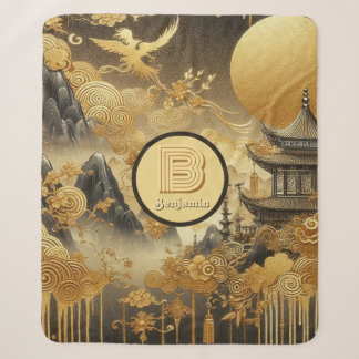 Couverture Sherpa Peinture chinoise Faux Golden Dripping Monogramme
