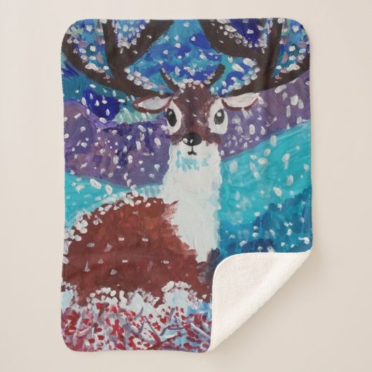 Couverture Sherpa Peinture de cerfs (Devant)