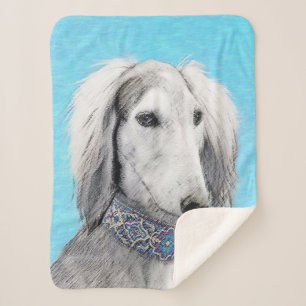 Couverture Sherpa Peinture de Saluki (Argent) - Joli art original de