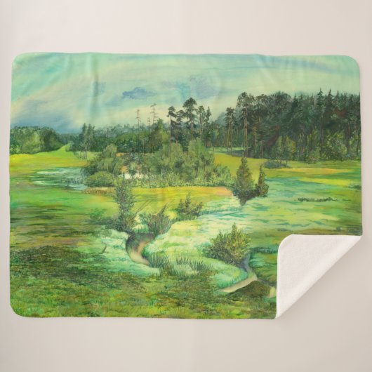 Couverture Sherpa peinture de vallée verte Aquarelle (Devant (Horizontal))